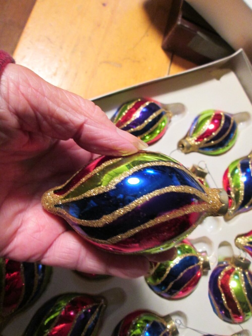 vtg 90s Dayton Hudson lot of 18 blown glass glitter teardrop round ornaments - Picture 8 of 11